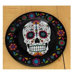 HHH Melamine Sugar Skull Day of the Dead Floral Appetizer Plate Black 7.5 Inch